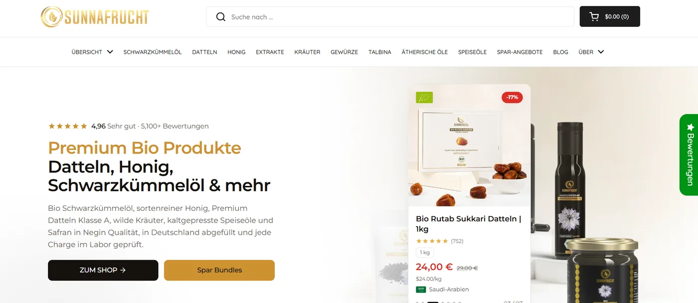 SunnaFrucht Shopify storefront